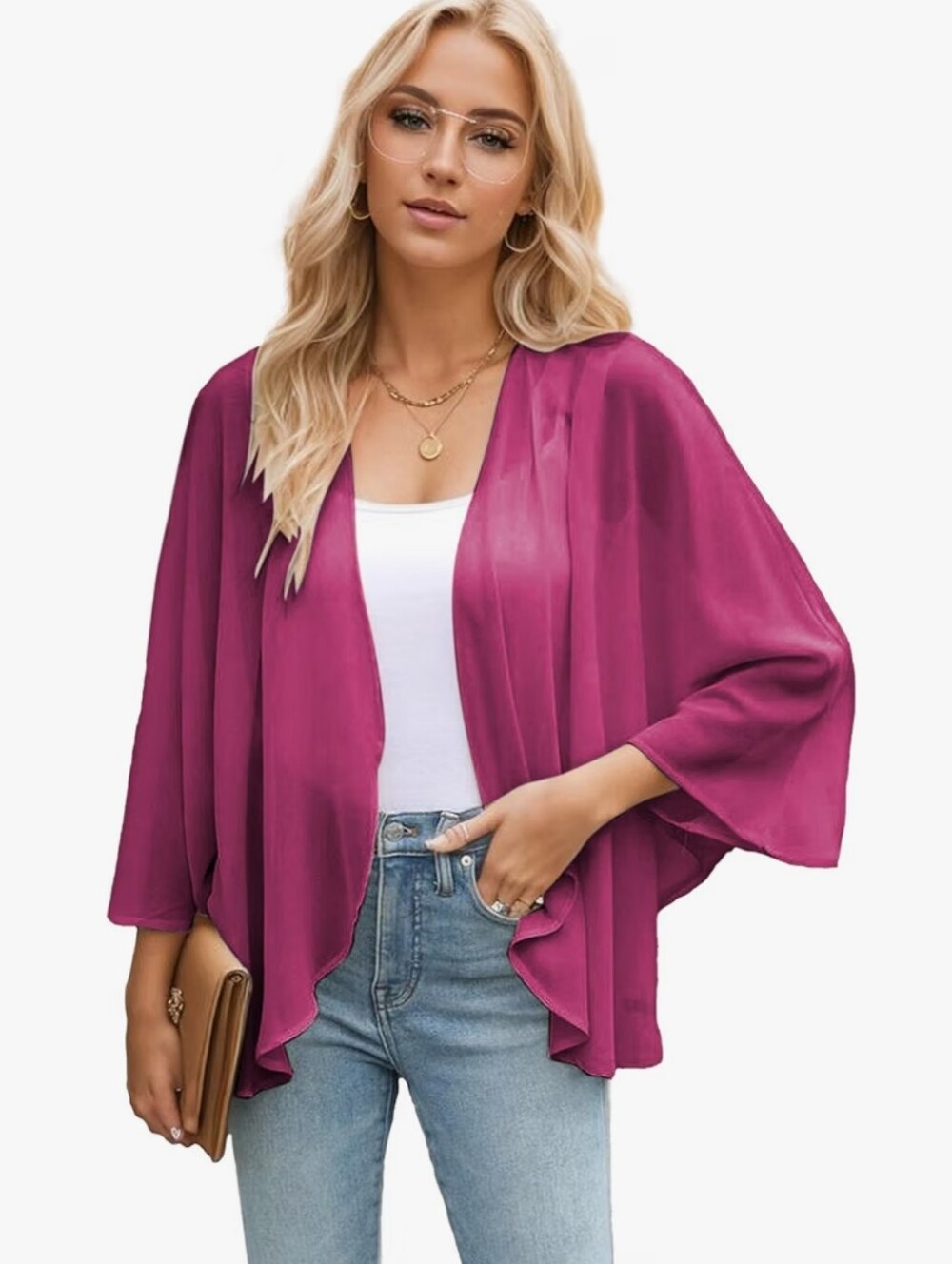 Summer 3/4 Sleeve Kimono Cardigan Loose Chiffon
